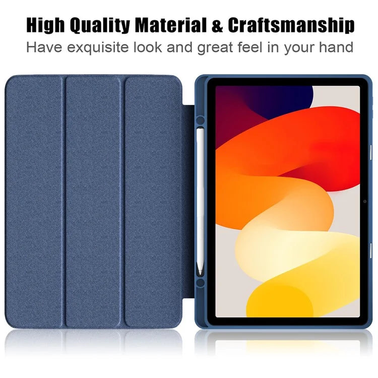 For Xiaomi Redmi Pad SE Tri-fold Stand Smart Case Leather+TPU+Acrylic Tablet Cover with Pen Slot