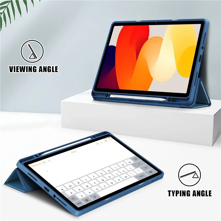 For Xiaomi Redmi Pad SE Tri-fold Stand Smart Case Leather+TPU+Acrylic Tablet Cover with Pen Slot