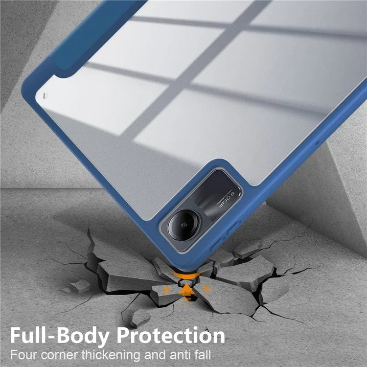 For Xiaomi Redmi Pad SE Tri-fold Stand Smart Case Leather+TPU+Acrylic Tablet Cover with Pen Slot