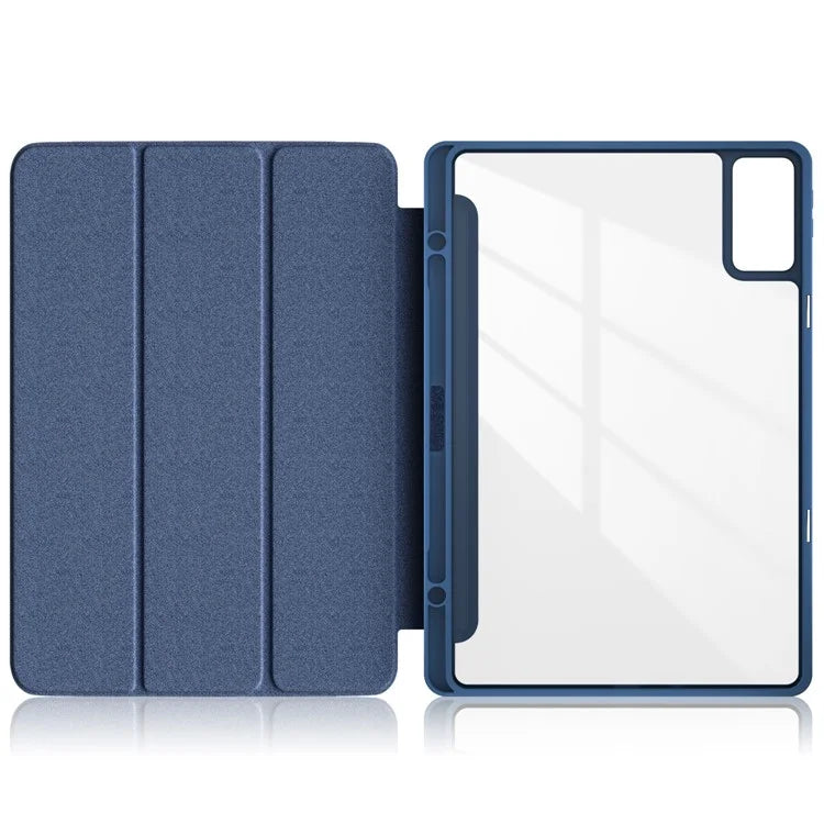 For Xiaomi Redmi Pad SE Tri-fold Stand Smart Case Leather+TPU+Acrylic Tablet Cover with Pen Slot