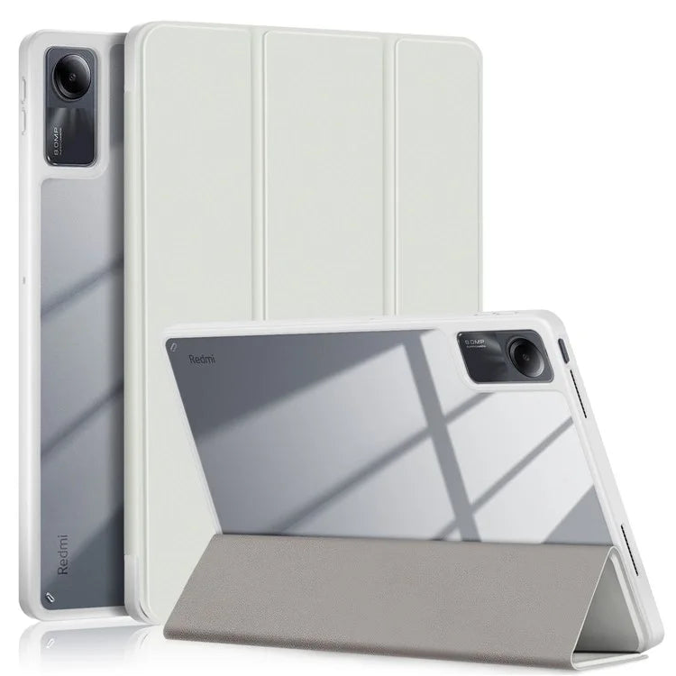 For Xiaomi Redmi Pad SE Tri-fold Stand Smart Case Leather+TPU+Acrylic Tablet Cover with Pen Slot