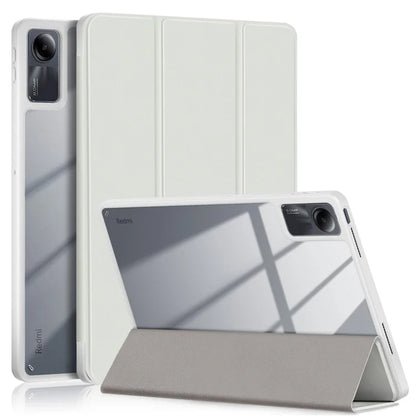 For Xiaomi Redmi Pad SE Tri-fold Stand Smart Case Leather+TPU+Acrylic Tablet Cover with Pen Slot