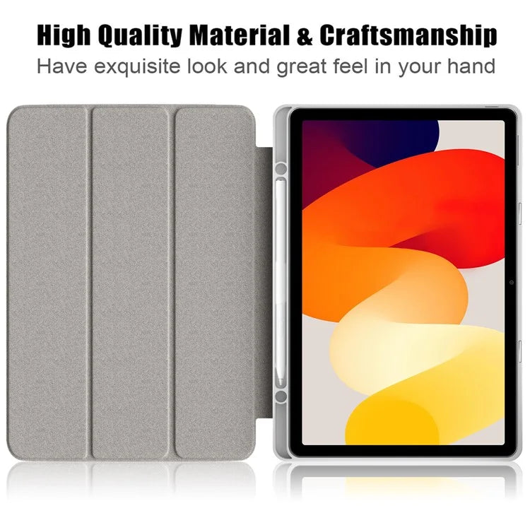 For Xiaomi Redmi Pad SE Tri-fold Stand Smart Case Leather+TPU+Acrylic Tablet Cover with Pen Slot