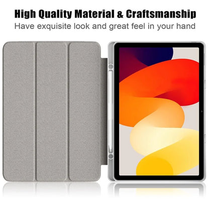 For Xiaomi Redmi Pad SE Tri-fold Stand Smart Case Leather+TPU+Acrylic Tablet Cover with Pen Slot