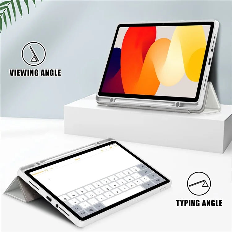 For Xiaomi Redmi Pad SE Tri-fold Stand Smart Case Leather+TPU+Acrylic Tablet Cover with Pen Slot