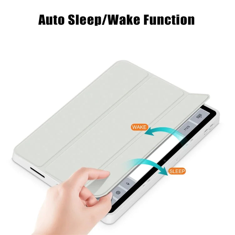For Xiaomi Redmi Pad SE Tri-fold Stand Smart Case Leather+TPU+Acrylic Tablet Cover with Pen Slot