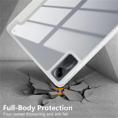 For Xiaomi Redmi Pad SE Tri-fold Stand Smart Case Leather+TPU+Acrylic Tablet Cover with Pen Slot