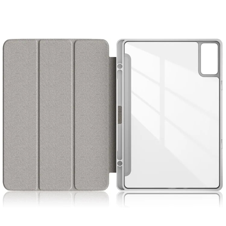 For Xiaomi Redmi Pad SE Tri-fold Stand Smart Case Leather+TPU+Acrylic Tablet Cover with Pen Slot