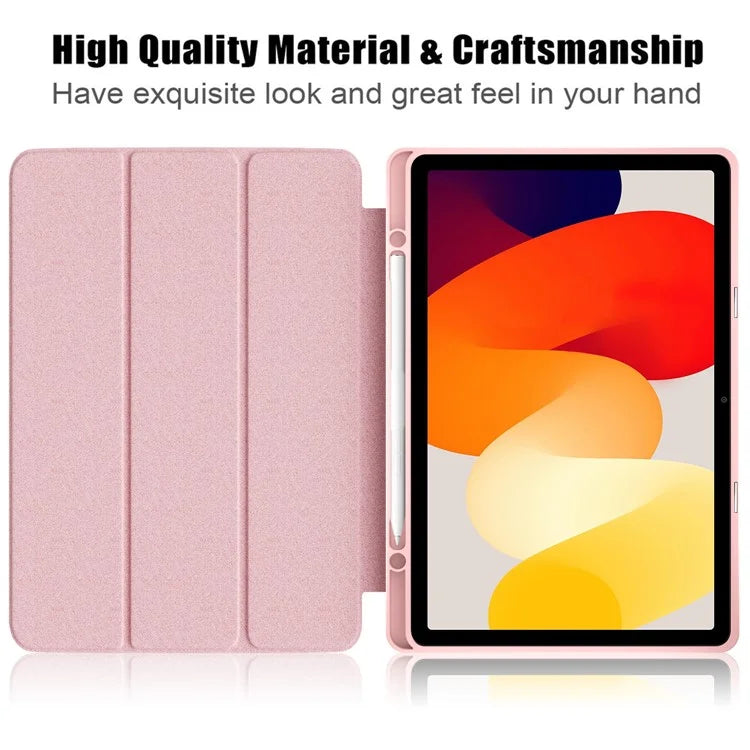 For Xiaomi Redmi Pad SE Tri-fold Stand Smart Case Leather+TPU+Acrylic Tablet Cover with Pen Slot