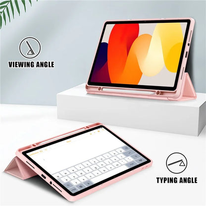 For Xiaomi Redmi Pad SE Tri-fold Stand Smart Case Leather+TPU+Acrylic Tablet Cover with Pen Slot