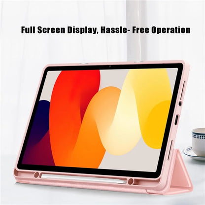 For Xiaomi Redmi Pad SE Tri-fold Stand Smart Case Leather+TPU+Acrylic Tablet Cover with Pen Slot