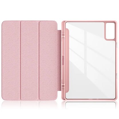 For Xiaomi Redmi Pad SE Tri-fold Stand Smart Case Leather+TPU+Acrylic Tablet Cover with Pen Slot