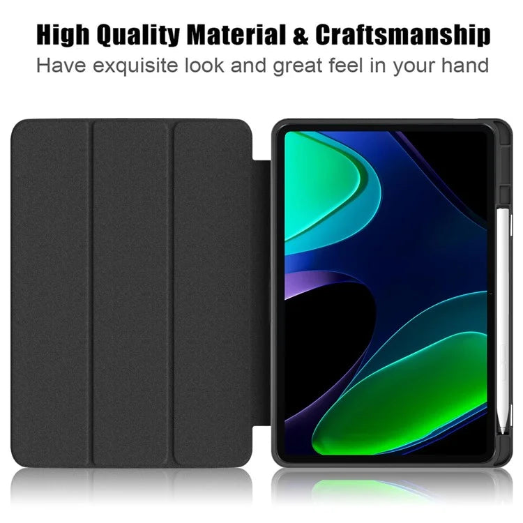 For Xiaomi Redmi Pad 6 Tri-fold Stand Cover with Pen Slot Leather+TPU+Acrylic Tablet Case