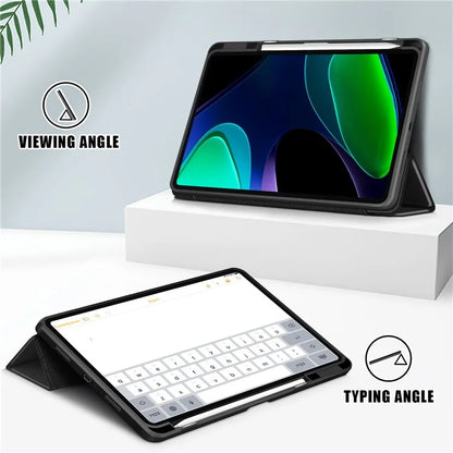 For Xiaomi Redmi Pad 6 Tri-fold Stand Cover with Pen Slot Leather+TPU+Acrylic Tablet Case