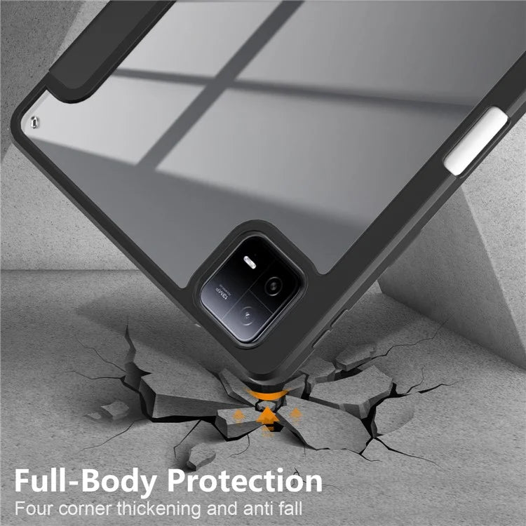 For Xiaomi Redmi Pad 6 Tri-fold Stand Cover with Pen Slot Leather+TPU+Acrylic Tablet Case
