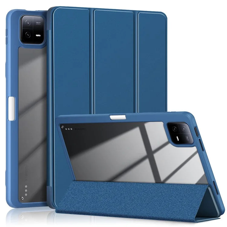 For Xiaomi Redmi Pad 6 Tri-fold Stand Cover with Pen Slot Leather+TPU+Acrylic Tablet Case