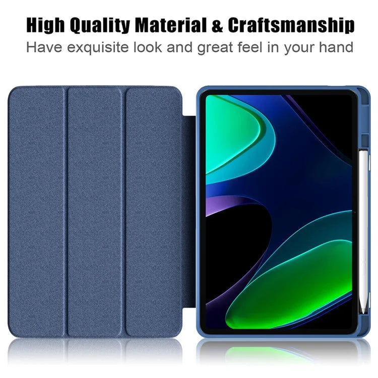 For Xiaomi Redmi Pad 6 Tri-fold Stand Cover with Pen Slot Leather+TPU+Acrylic Tablet Case