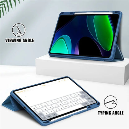 For Xiaomi Redmi Pad 6 Tri-fold Stand Cover with Pen Slot Leather+TPU+Acrylic Tablet Case