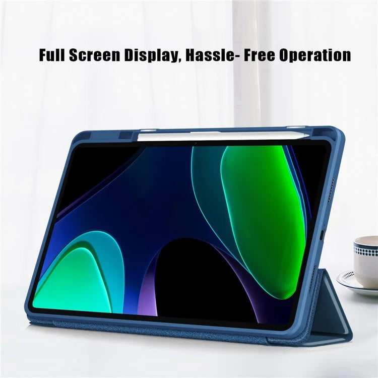For Xiaomi Redmi Pad 6 Tri-fold Stand Cover with Pen Slot Leather+TPU+Acrylic Tablet Case