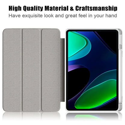 For Xiaomi Redmi Pad 6 Tri-fold Stand Cover with Pen Slot Leather+TPU+Acrylic Tablet Case