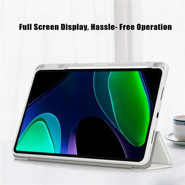 For Xiaomi Redmi Pad 6 Tri-fold Stand Cover with Pen Slot Leather+TPU+Acrylic Tablet Case