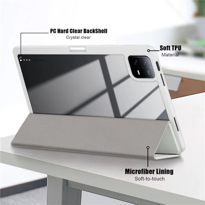 For Xiaomi Redmi Pad 6 Tri-fold Stand Cover with Pen Slot Leather+TPU+Acrylic Tablet Case