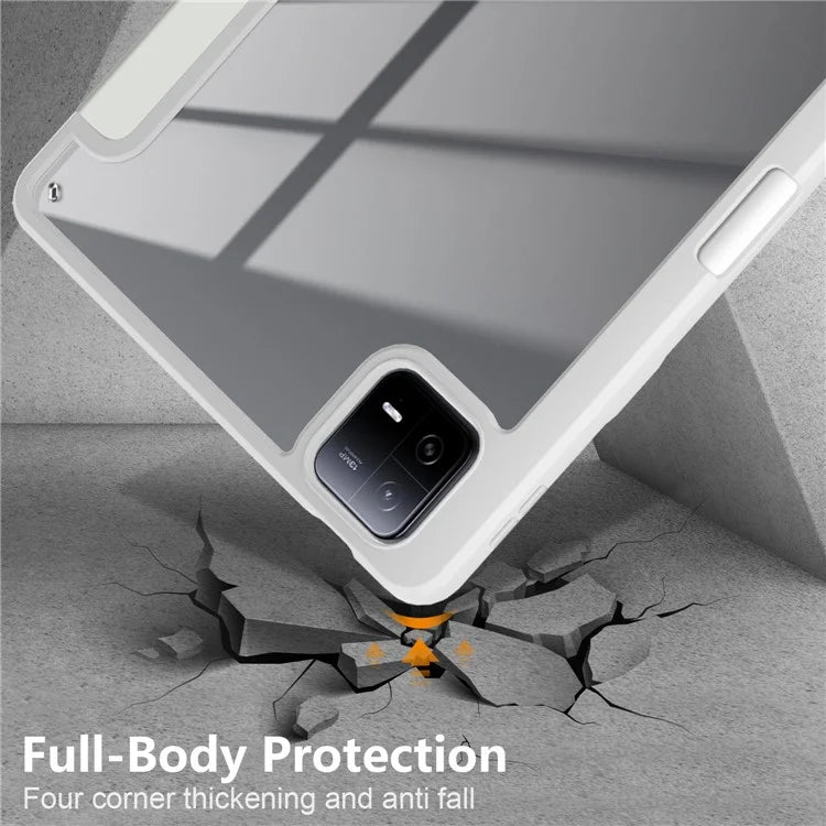 For Xiaomi Redmi Pad 6 Tri-fold Stand Cover with Pen Slot Leather+TPU+Acrylic Tablet Case