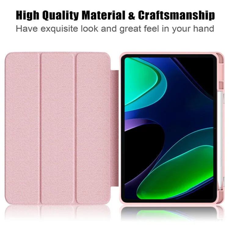 For Xiaomi Redmi Pad 6 Tri-fold Stand Cover with Pen Slot Leather+TPU+Acrylic Tablet Case