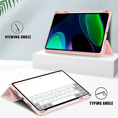 For Xiaomi Redmi Pad 6 Tri-fold Stand Cover with Pen Slot Leather+TPU+Acrylic Tablet Case