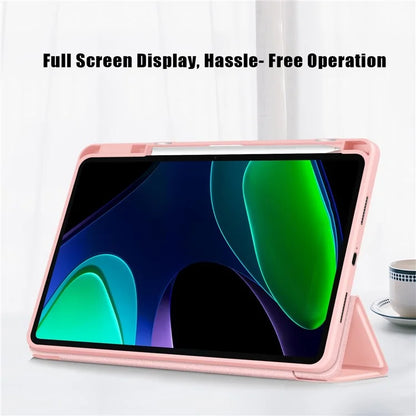 For Xiaomi Redmi Pad 6 Tri-fold Stand Cover with Pen Slot Leather+TPU+Acrylic Tablet Case