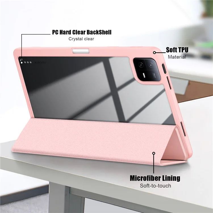 For Xiaomi Redmi Pad 6 Tri-fold Stand Cover with Pen Slot Leather+TPU+Acrylic Tablet Case