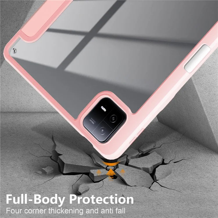 For Xiaomi Redmi Pad 6 Tri-fold Stand Cover with Pen Slot Leather+TPU+Acrylic Tablet Case