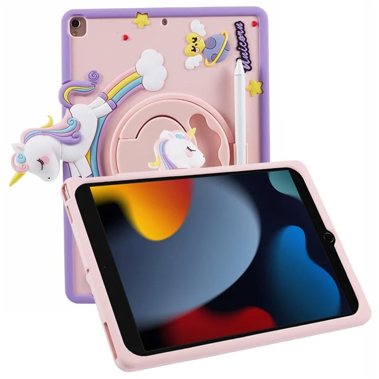 For iPad 10.2 (2021) / (2020) / (2019) / iPad Air 10.5 inch (2019) / Pro 10.5-inch (2017) Case Cartoon Horse Rotary Kickstand Cover