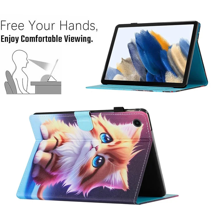 For Samsung Galaxy Tab A9 Case Pattern Printing Card Holder PU Leather Cover