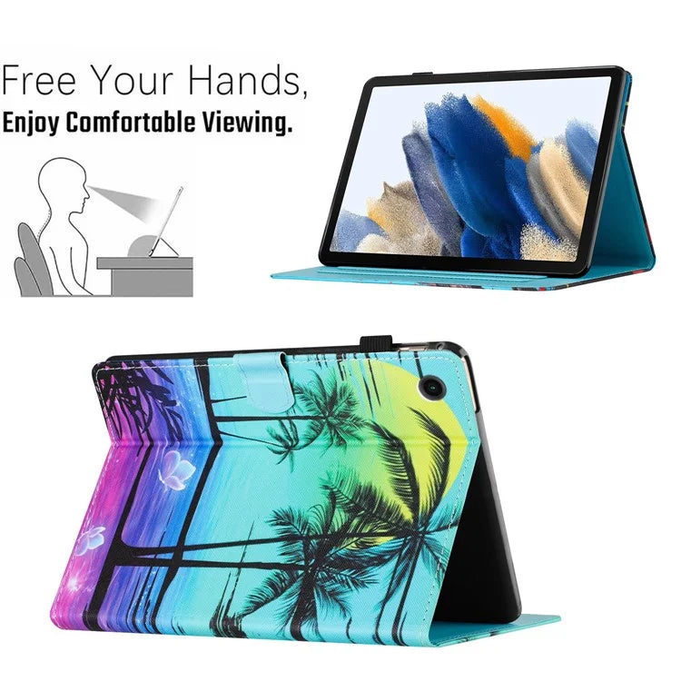 For Samsung Galaxy Tab A9 Case Pattern Printing Card Holder PU Leather Cover
