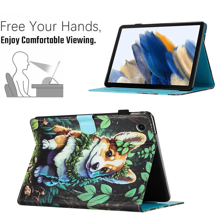 For Samsung Galaxy Tab A9 Case Pattern Printing Card Holder PU Leather Cover