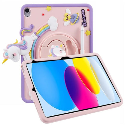 For iPad 10.9 (2022) Case Cartoon Horse Design Kickstand PC + Silicone Tablet Cover