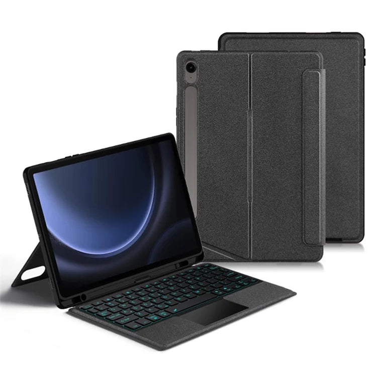 For Samsung Galaxy Tab S9 FE Leather Case Tablet Stand Cover with Backlight Detachable Bluetooth Keyboard
