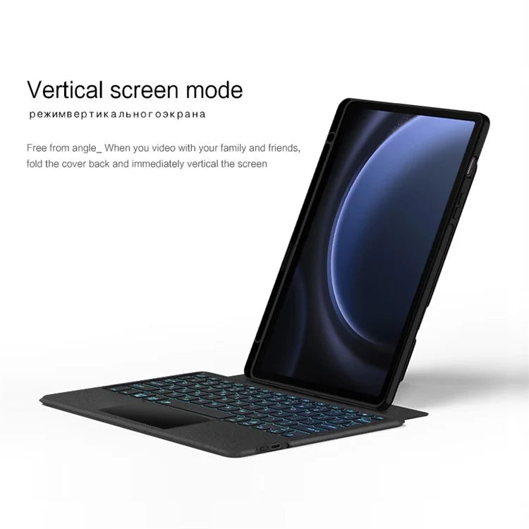 For Samsung Galaxy Tab S9 FE Leather Case Tablet Stand Cover with Backlight Detachable Bluetooth Keyboard