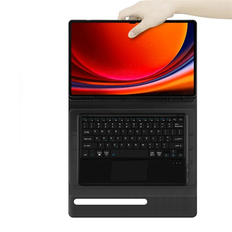 For Samsung Galaxy Tab S9 Ultra Case PU Leather Pen Slot Tablet Cover + Bluetooth Keyboard with Touchpad