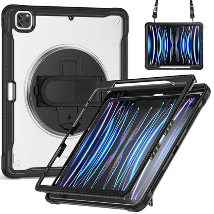 For iPad Pro 12.9 (2018) / (2020) / (2021) / (2022) Case Kickstand Tablet Cover with Shoulder Strap / Hand Strap