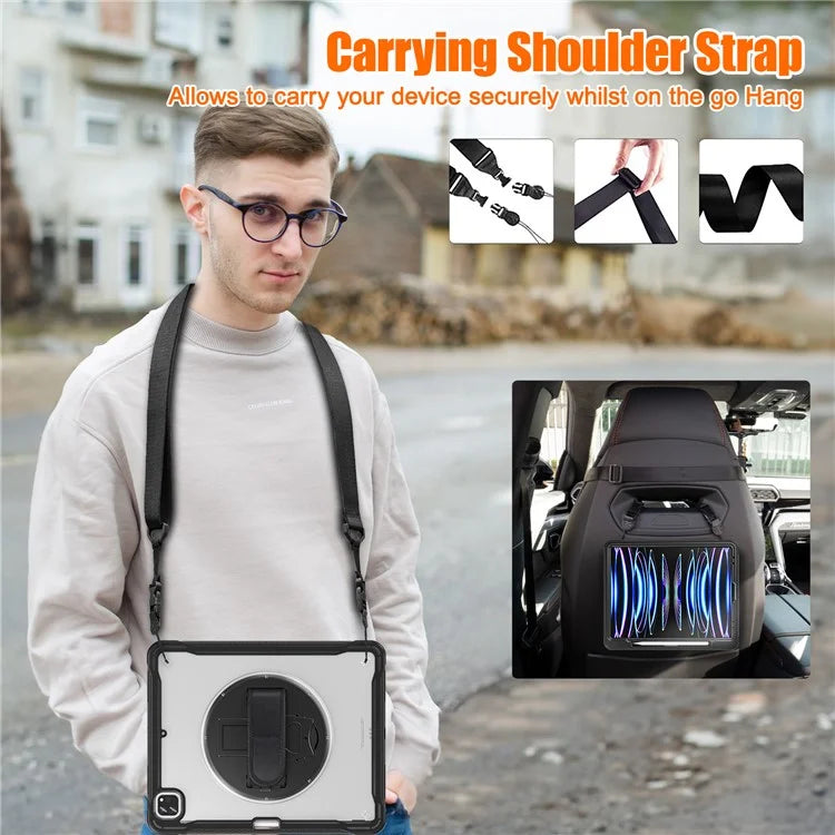For iPad Pro 12.9 (2018) / (2020) / (2021) / (2022) Case Kickstand Tablet Cover with Shoulder Strap / Hand Strap