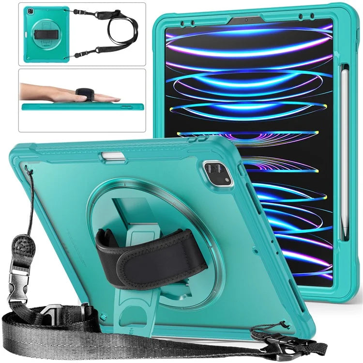 For iPad Pro 12.9 (2018) / (2020) / (2021) / (2022) Case Kickstand Tablet Cover with Shoulder Strap / Hand Strap
