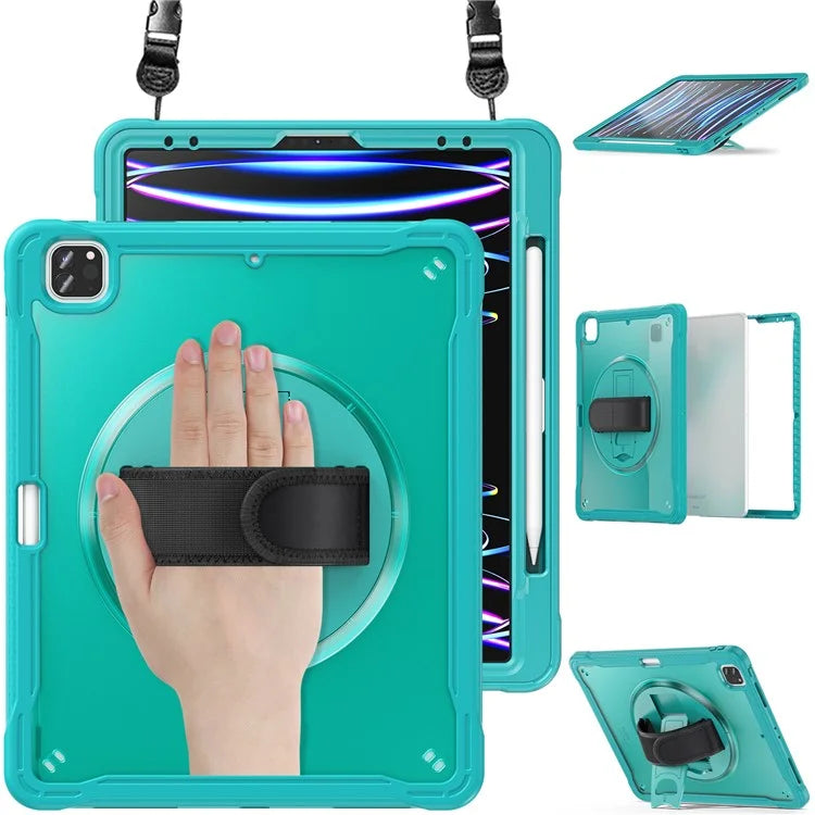 For iPad Pro 12.9 (2018) / (2020) / (2021) / (2022) Case Kickstand Tablet Cover with Shoulder Strap / Hand Strap