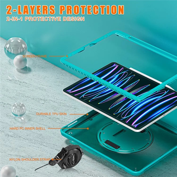For iPad Pro 12.9 (2018) / (2020) / (2021) / (2022) Case Kickstand Tablet Cover with Shoulder Strap / Hand Strap