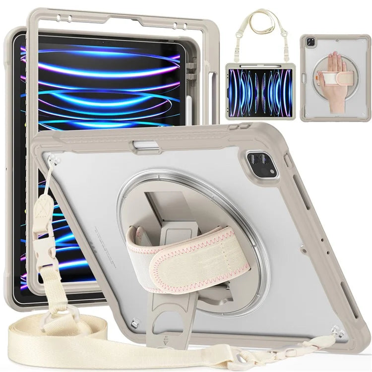 For iPad Pro 12.9 (2018) / (2020) / (2021) / (2022) Case Kickstand Tablet Cover with Shoulder Strap / Hand Strap