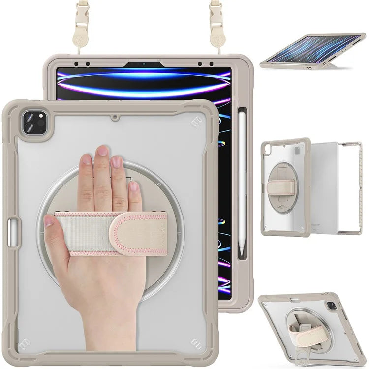 For iPad Pro 12.9 (2018) / (2020) / (2021) / (2022) Case Kickstand Tablet Cover with Shoulder Strap / Hand Strap