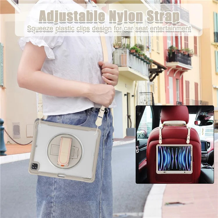 For iPad Pro 12.9 (2018) / (2020) / (2021) / (2022) Case Kickstand Tablet Cover with Shoulder Strap / Hand Strap