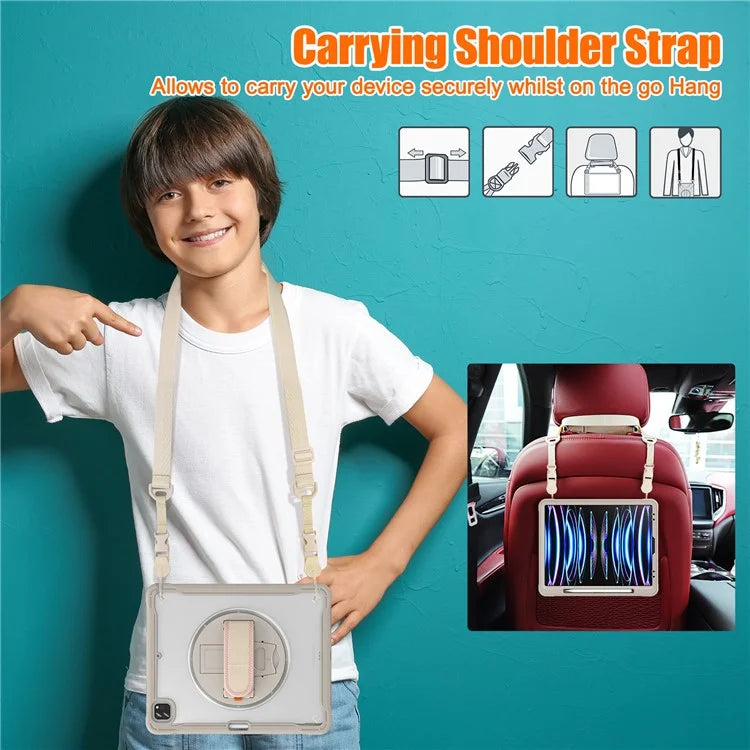 For iPad Pro 12.9 (2018) / (2020) / (2021) / (2022) Case Kickstand Tablet Cover with Shoulder Strap / Hand Strap