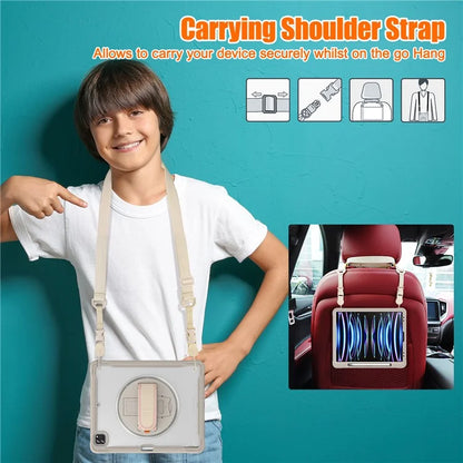 For iPad Pro 12.9 (2018) / (2020) / (2021) / (2022) Case Kickstand Tablet Cover with Shoulder Strap / Hand Strap